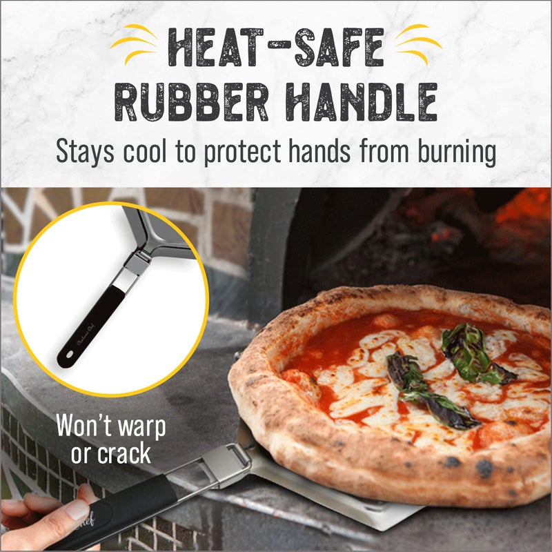 Checkered Chef Pizza Peel - Extra Large, Stainless Steel Metal Pizza Paddle with Folding Handle, Outdoor Pizza Oven Accessories - 13 Inch x 15 Inch - Image 3